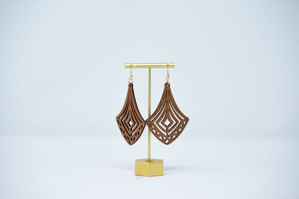 Brown wooden large earrings