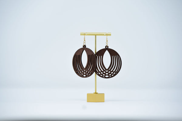 Circle dark brown wood earrings